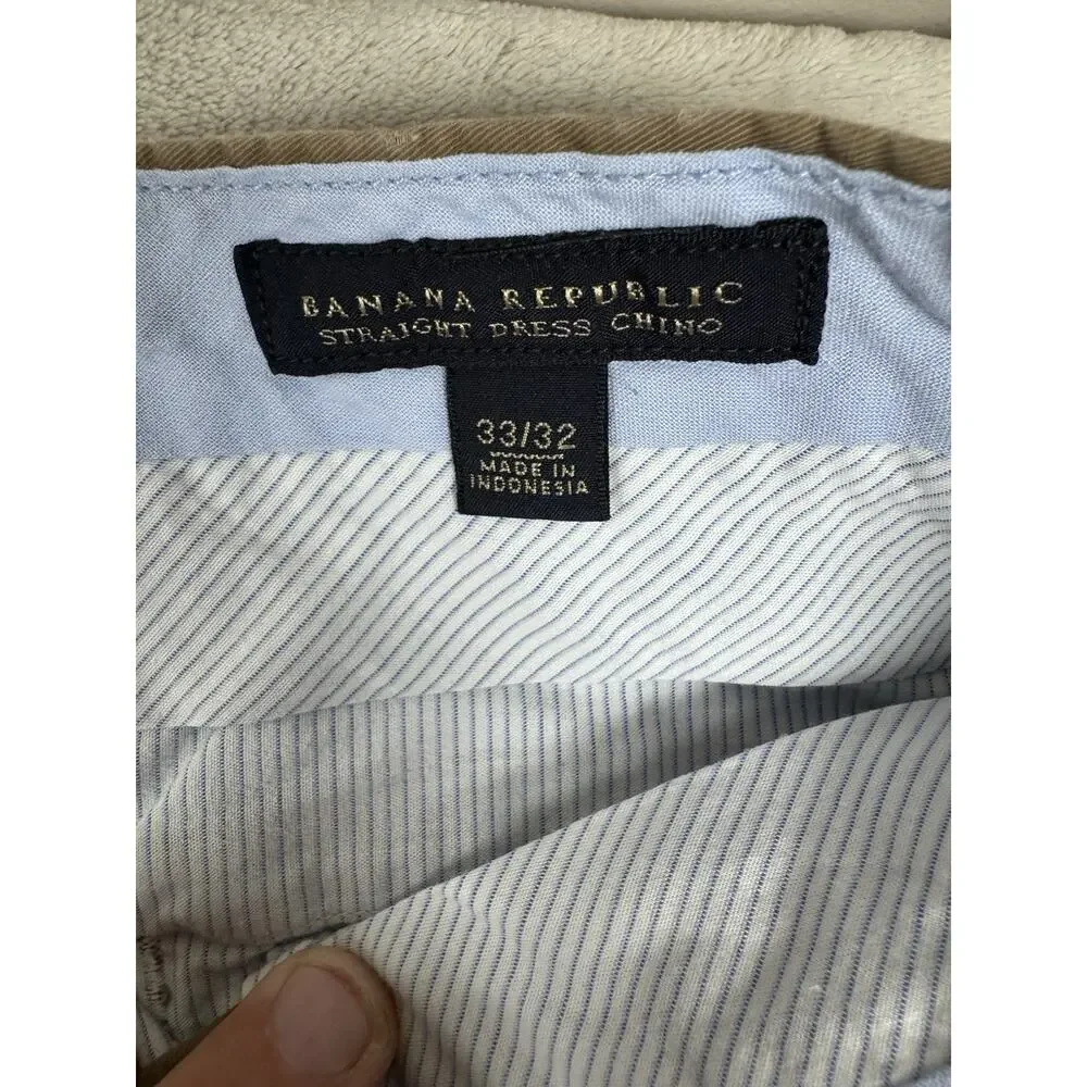 Banana Republic Mens Chino Pants 33x32 Straight Fit Brown Dress Khaki